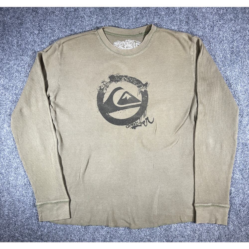 Y2K Quiksilver Thermal Long Sleeve Waffle Knit Olive Green Surf Skate Large